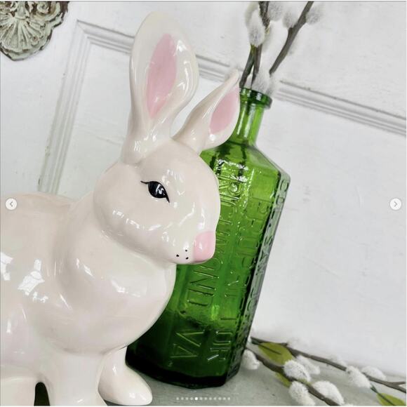 Vintage White Bunny Rabbit Statue Figurine Ceramic Handmade Large 1980 - Picture 5 of 10